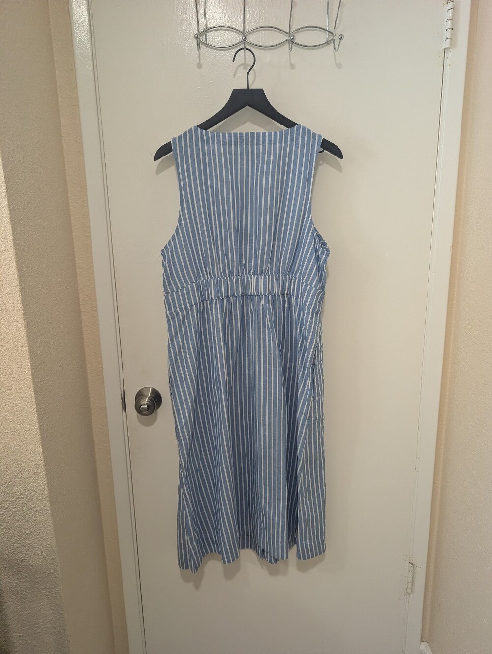 Pact Organic Canopy Linen Blend Button-Front Midi Dress In Bondi Stripe - Picture 9 of 16